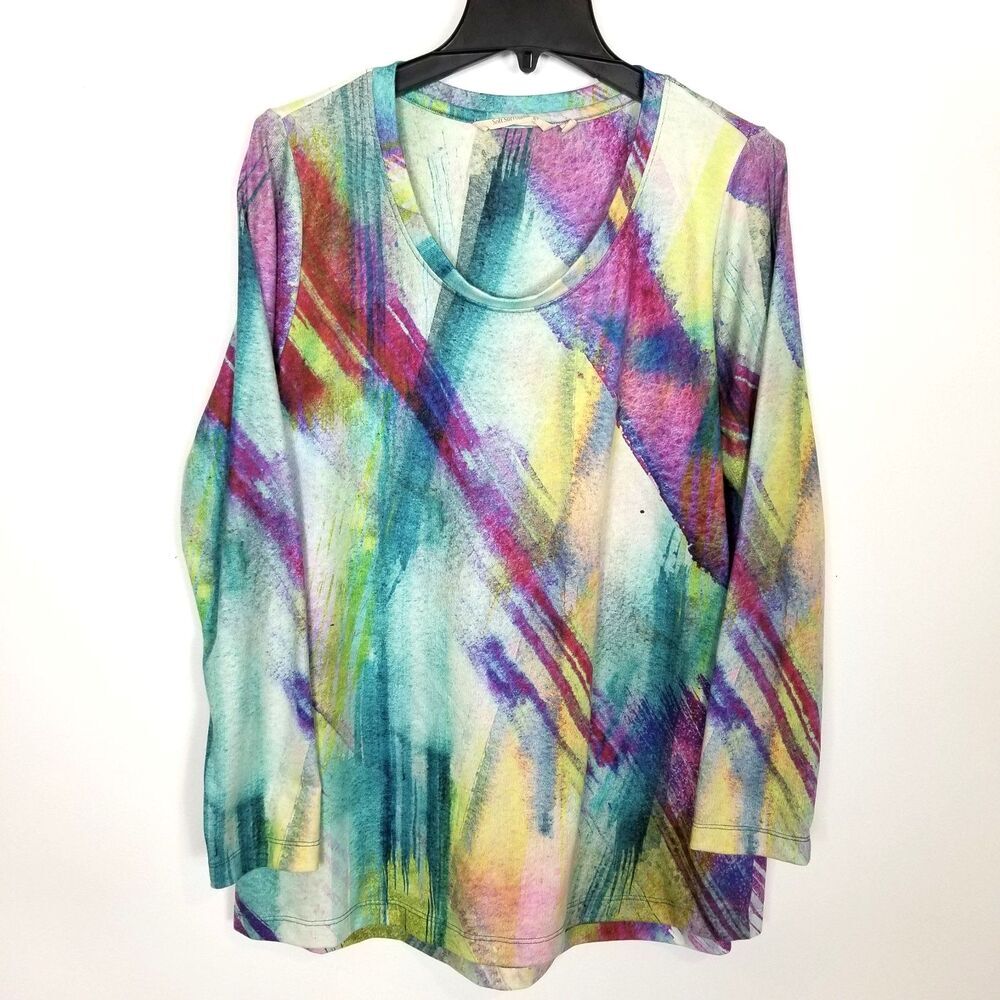 Soft Surroundings Women Dale Tunic Top‎ Sz XL Artsy Multicolor Long Sleeve Boho